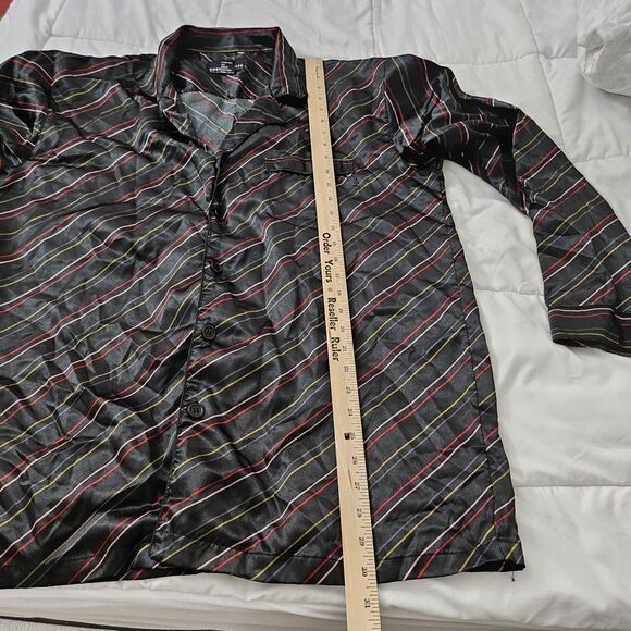 Robert Louis Pajama Shirt Mens Large Black Striped‎ PJ Top Silk Button-Up - Picture 7 of 8